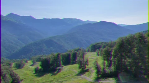 Glitch effect. Ski slopes in summer. Russia, Sochi Stock Footage 106815734