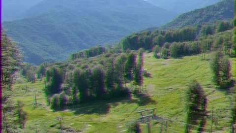 Glitch effect. Ski slopes in summer. Rosa Khutor. Russia, Sochi Stock Footage 106815735