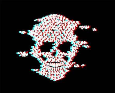 Glitch effect skull icon with black background 스톡 일러스트