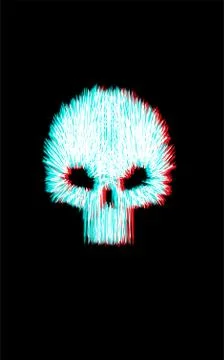 Glitch effect skull icon with black background Illustration