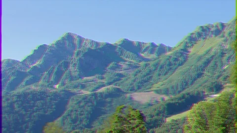 Glitch effect. The slopes of the Aibga Ridge, Road. Russia, Sochi Vídeo Stock 106754467