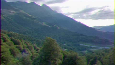 Glitch effect. The slopes of the mountains in the forest. Rose Farm, Sochi, Vídeo Stock 106821250