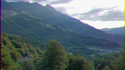 Glitch effect. The slopes of the mountains in the forest. Rose Farm, Sochi, Video stock 106821270