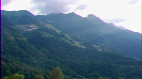 Glitch effect. The slopes of the mountains in the forest. Rose Farm, Sochi, Vídeo Stock 106821361