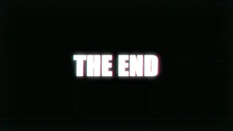 Glitch effect text animation showing the end on a black background with Stock Footage 345762050