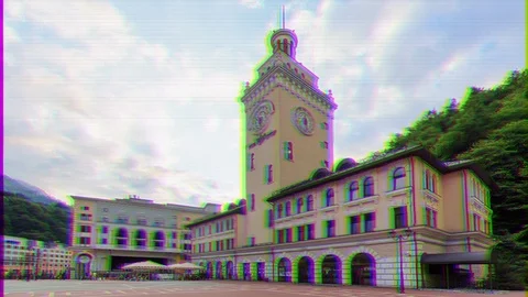 Glitch effect. Tower of Rosa Khutor. HDR. Time Lapse. Sochi, Russia Stock Footage 107131835