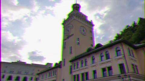 Glitch effect. Tower of Rosa Khutor. Krasnaya Polyana, Sochi, Russia Stock Footage 107131925