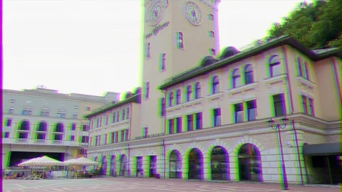Glitch effect. Tower of Rosa Khutor. Mountain Cluster, Sochi, Russia Stock Footage 107131985