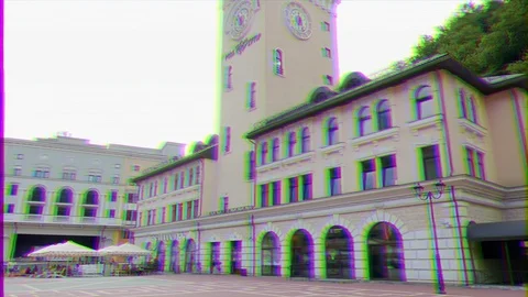 Glitch effect. Tower of Rosa Khutor. Mountain Cluster, Sochi, Russia Stock Footage 107132034