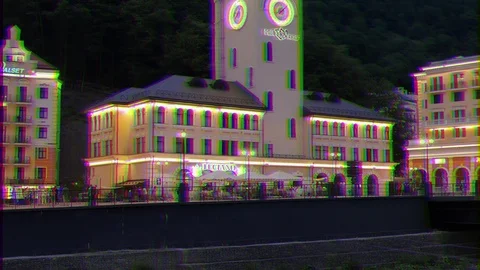Glitch effect. Tower of Rosa Khutor. Mzymta River. Sochi, Russia Stock Footage 107132081