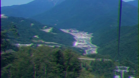 Glitch effect. View Rosa Khutor from the cableway, Sochi, Russia Video stock 106819106