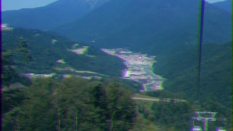 Glitch effect. View Rosa Khutor from the cableway, Sochi, Russia 스톡 동영상 106819166