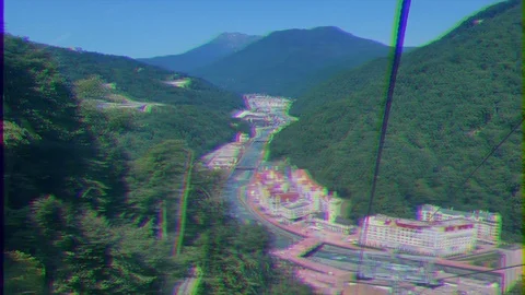 Glitch effect. View Rosa Khutor from the cableway Olympia, Sochi, Russia 스톡 동영상 106819428