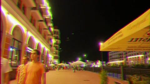 Glitch effect. Walk along the promenade. Rosa Khutor. Sochi, Russia Stock Footage 107196196