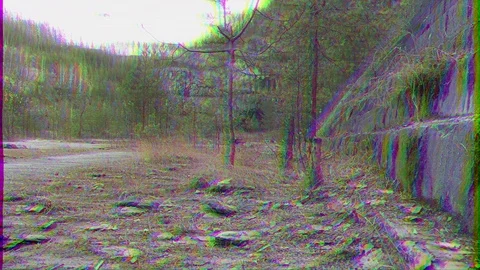 Glitch effect. Waterfall. Camera movement on the slider. Russia Stock Footage 107328517