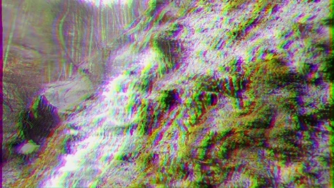 Glitch effect. The waterfall in the rocks. Russia Stock Footage 107257497