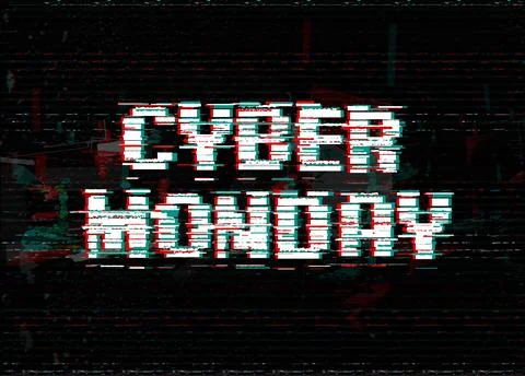 Glitch effect white vector letters. Cyber Monday banner template. Digital Stock Illustration