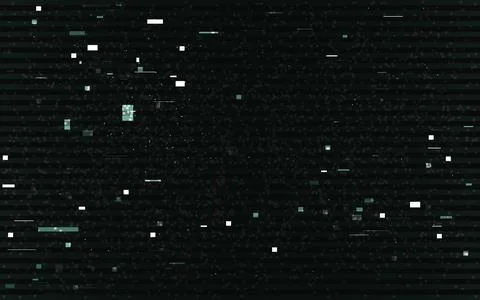 Glitch elements on black backdrop. Abstract green pixels and shapes. White noise イラスト素材