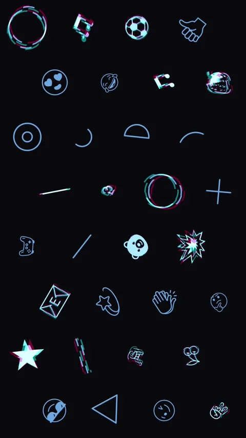 Glitch Emoji Icons Pattern, Blue Symbols with RGB Distortion on Dark Background Stock Footage 331545987