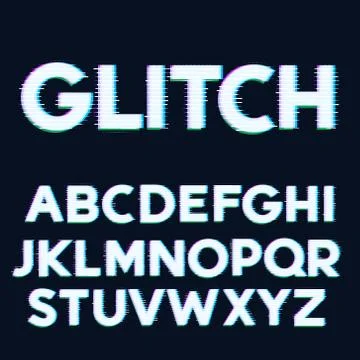 Glitch error font vector alphabet letters Illustrazione stock