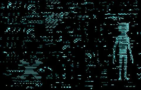 Glitch error screen distortion with alien Illustrazione stock