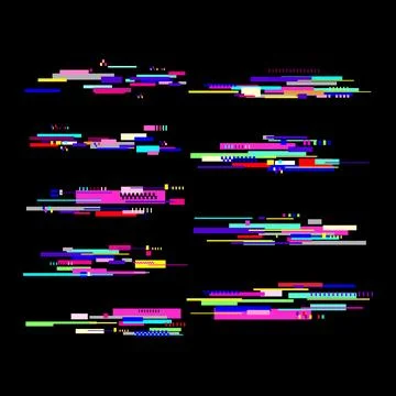 Glitch error set cartoon vector illustration Stock Illustration