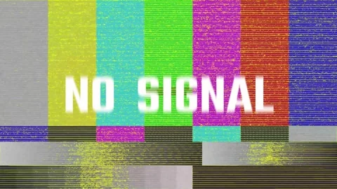 Glitch error video damage with no signal warning text. Vertical color bars. Stock Footage 254943218