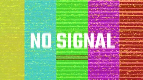 Glitch error video damage with no signal warning text. Vertical color bars. Stock Footage 255149686