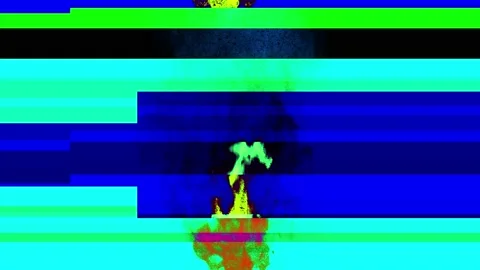 Glitch fire. The image of fire is distorted by large multi-coloured blocks of Stock Footage 238856450