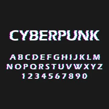 Glitch font. Distorted, malfunction font. Style cyberpunk. Letters and number Stock Illustration