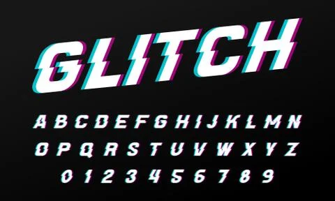 Glitch font for posters. Comic retro game alphabet. Vintage Futuristic typeface イラスト素材