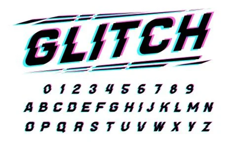 Glitch font for posters. Comic retro game alphabet. Vintage Futuristic typeface Illustrazione stock