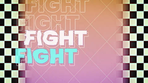 Glitch fragments emerging from left checkered column forming three layer FIGHT Video stock 311225684