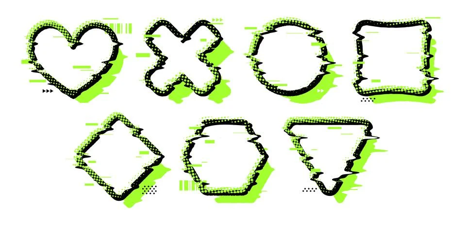 Glitch frame collection with bug distortion effect Stock Illustration