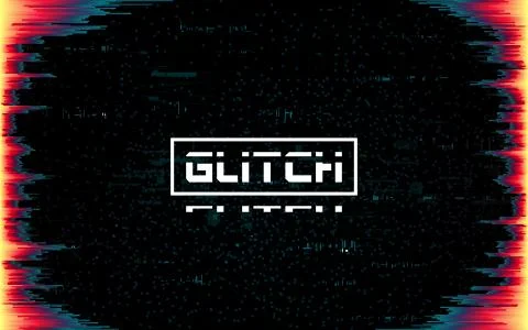 Glitch frame on dark backdrop. Color distortions and pixel noise. Cyberpunk t Stock-Illustration