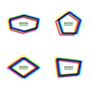 Glitch frame set. Pentagon hexagon rhombus polygon Stock Illustration