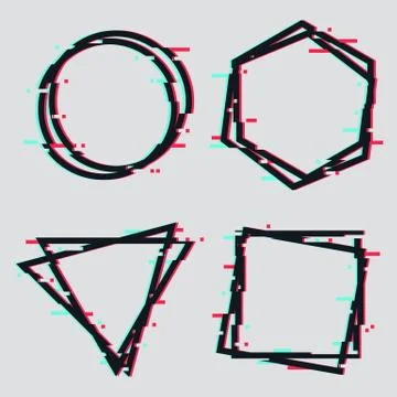 Glitch Frames. .Geometric polygonal shapes with tv distortion effect. VHS gli Stock Illustration