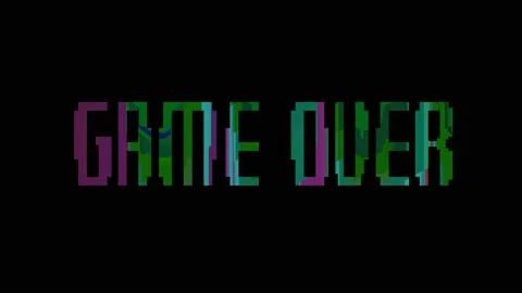 Glitch GAME OVER on black background, end, pixelated, looping Stock Footage 118430897