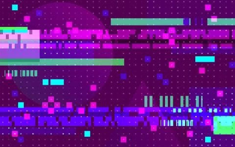 Glitch geometric distortion background. Abstract color pixels on purple Stock Illustration