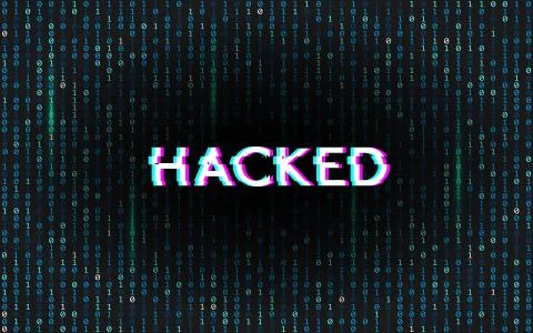 Glitch hacked on matrix background. Binary code with stereo effect text. Digi Stock Illustration