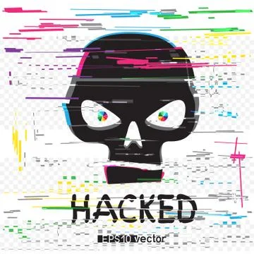 Glitch hacker black skull with text Stock Illustration