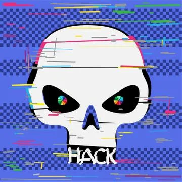 Glitch hacker skull with hack text teeth Illustrazione stock