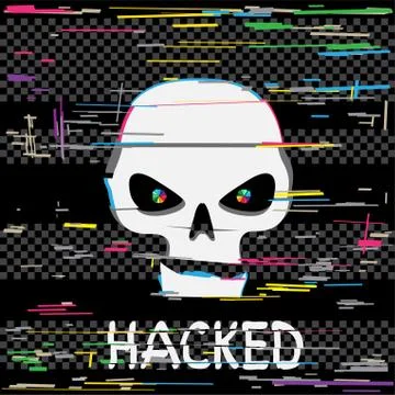 Glitch hacker skull with text Stock Illustration