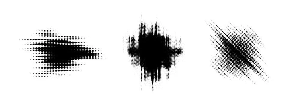 Glitch halftone element set. Dotted textured geometric form collection. Grunge Illustrazione stock