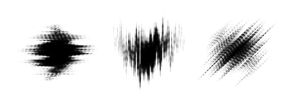 Glitch halftone line element set. Dot texture geometric form collection. Grunge Illustrazione stock