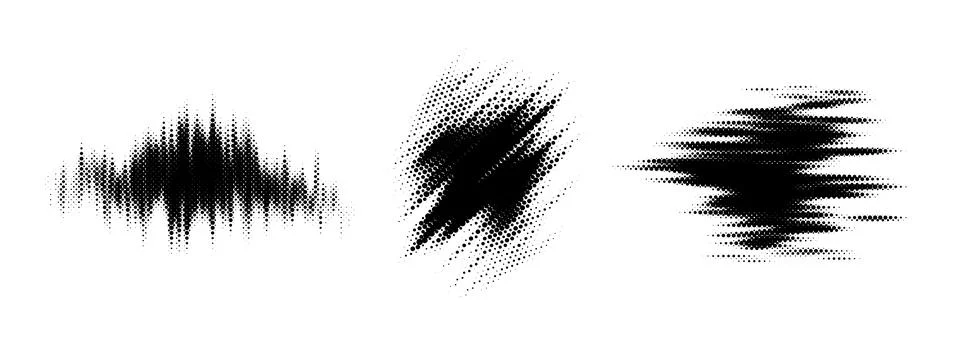 Glitch halftone line element set. Dotted texture geometric form collection Stock Illustration