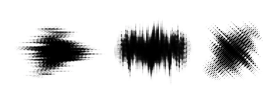 Glitch halftone line element set. Dots texture geometric form collection. Grunge Stock Illustration