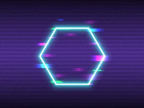 Glitch hexagon element. Neon frame design with digital distortions. Abstract  Stock Illustration