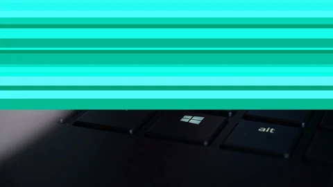 Glitch interface error effect over man pressing Microsoft Windows 10 Start Stock Footage 120751710