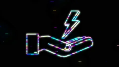 Glitch Lightning bolt in hands. Thunder bolt, lighting strike expertise. motion Stock Footage 169300620